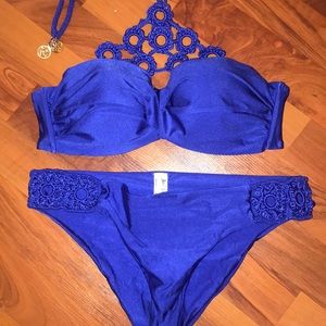 Luli Fama blue crotchet bikini